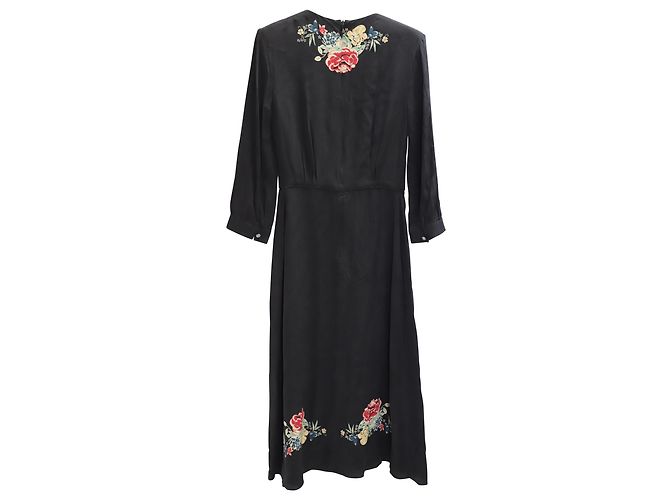 Vilshenko Langarm-Blumenkleid aus schwarzer Seide - Ansicht 8