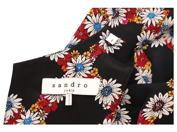 Sandro Paris Rony Blumenkleid aus mehrfarbiger Seide Schwarz - Ansicht 4