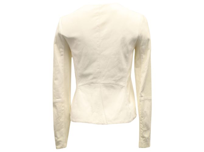 Vince Collarless Jacket in White Leather Cream - view 2