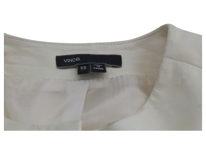 Vince Collarless Jacket in White Leather Cream - view 3