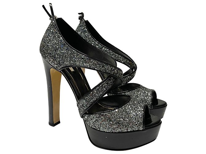 Sandali con plateau decorati con glitter Miu Miu in vernice nera Nero - vista 3