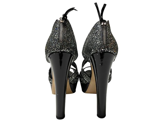 Sandali con plateau decorati con glitter Miu Miu in vernice nera Nero - vista 4