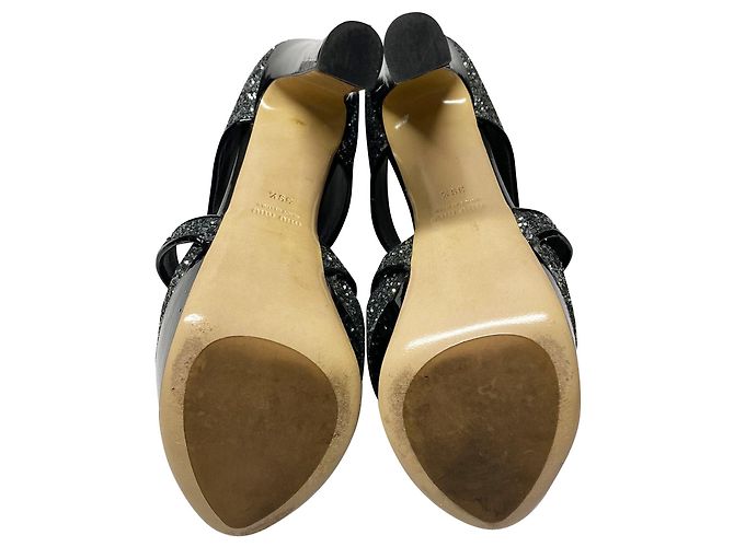 Sandali con plateau decorati con glitter Miu Miu in vernice nera Nero - vista 5