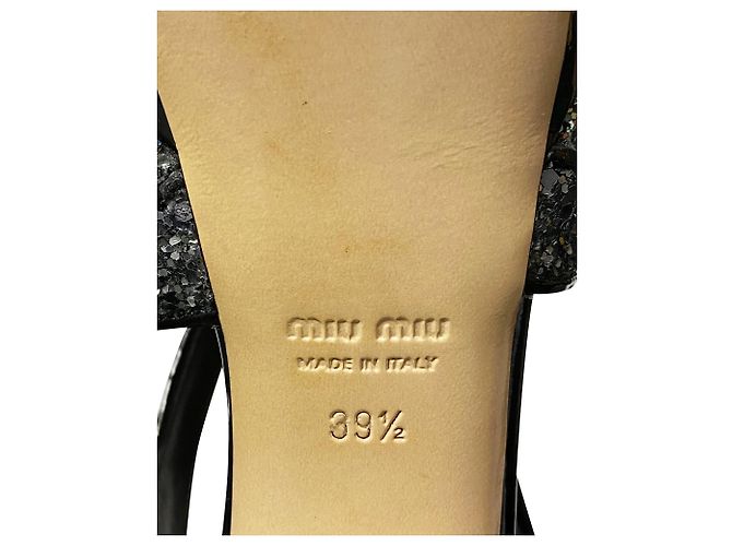 Sandali con plateau decorati con glitter Miu Miu in vernice nera Nero - vista 6