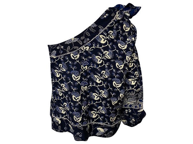 Ulla Johnson Asima Batik One-Shoulder-Bluse aus blauer Baumwolle - Ansicht 2