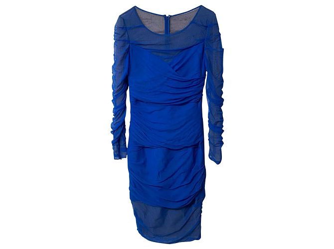 Versace gerafftes Mesh-Kleid aus blauem Polyamid - Ansicht 3