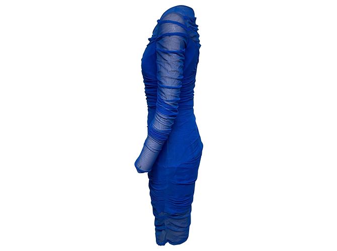 Versace gerafftes Mesh-Kleid aus blauem Polyamid - Ansicht 5