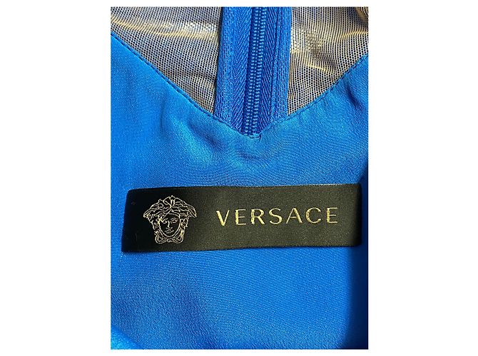 Versace gerafftes Mesh-Kleid aus blauem Polyamid - Ansicht 7