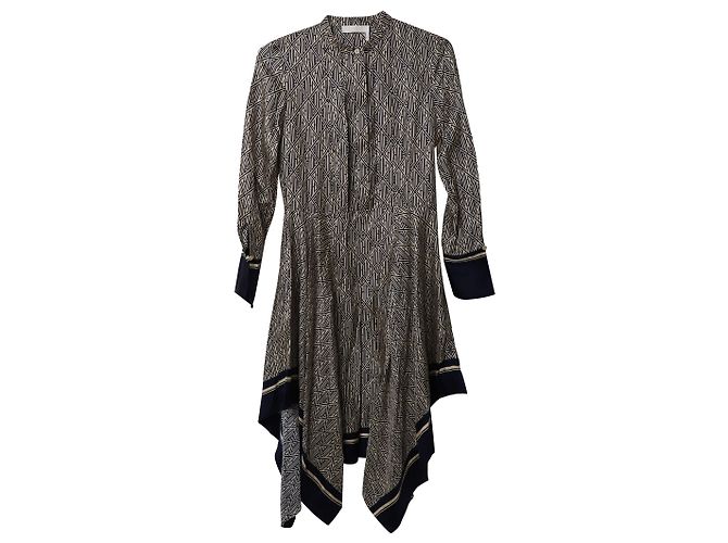 Chloé Vestido Chloe Logo Estampado em Seda Bege Marrom - vista 5