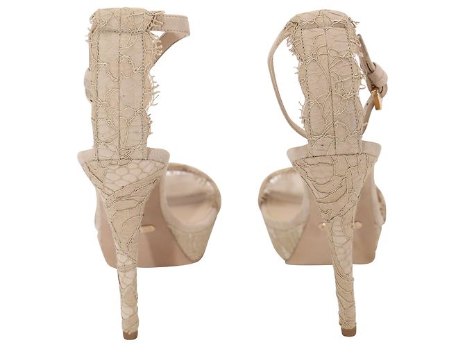 Burberry Polesden 120 Sandali Platform con Pizzo in Pelle Scamosciata Nude - vista 3