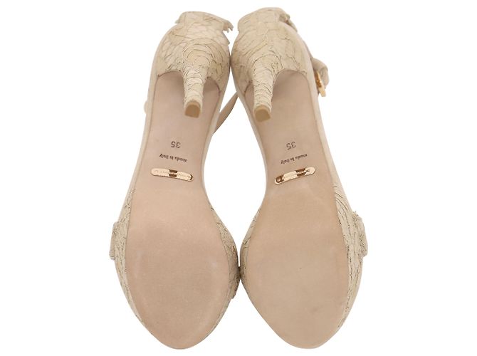Burberry Polesden 120 Sandali Platform con Pizzo in Pelle Scamosciata Nude - vista 4