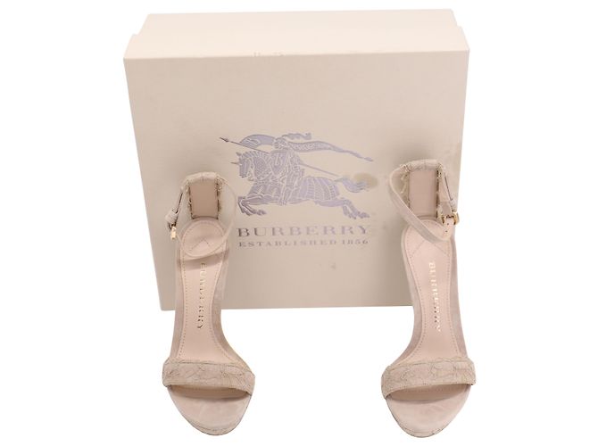 Burberry Polesden 120 Sandali Platform con Pizzo in Pelle Scamosciata Nude - vista 8
