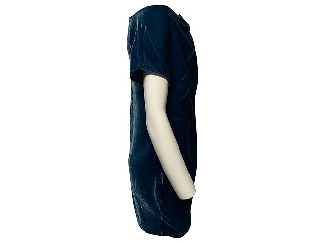 Moschino Samt-Minikleid mit Krawattenknoten in blauer Kunstseide - Ansicht 2
