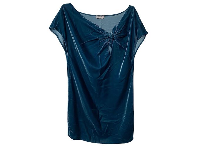Moschino Samt-Minikleid mit Krawattenknoten in blauer Kunstseide - Ansicht 4