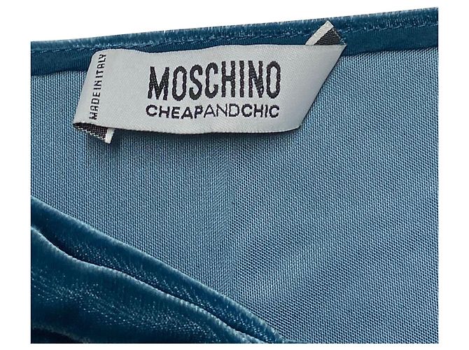 Moschino Samt-Minikleid mit Krawattenknoten in blauer Kunstseide - Ansicht 7
