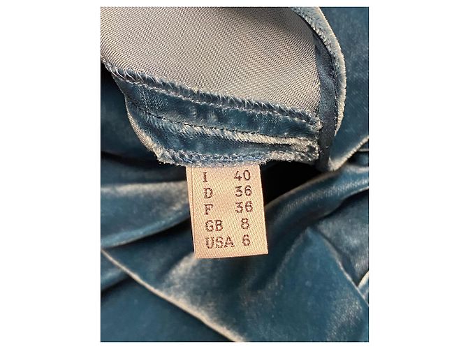 Moschino Samt-Minikleid mit Krawattenknoten in blauer Kunstseide - Ansicht 8