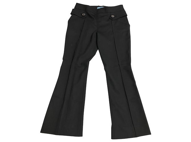 Double Prada gefütterte Knopfhose aus schwarzer Wolle - Ansicht 3