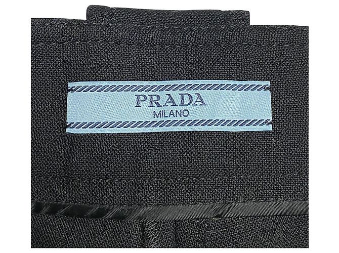 Double Prada gefütterte Knopfhose aus schwarzer Wolle - Ansicht 5
