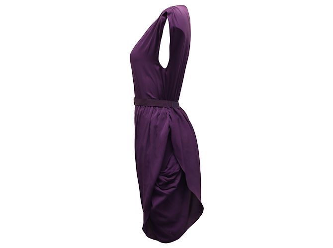 Vestido de bainha assimétrica Alice + Olivia com cinto em seda roxa Roxo - vista 4