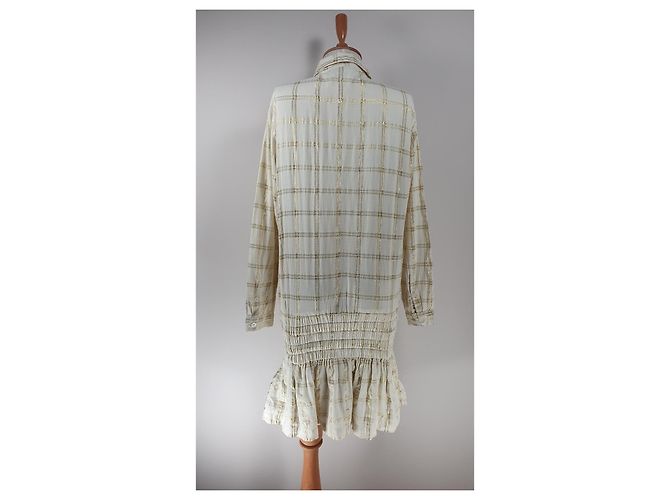 Abito a quadri Natasha Ganni Beige e Oro in Cotone - vista 4