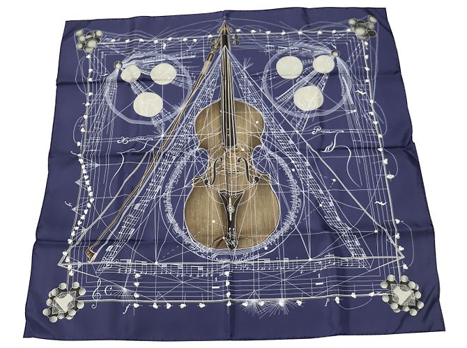 Hermès Sciarpa Hermes La Musique Des Spheres in seta blu Blu navy - vista 2