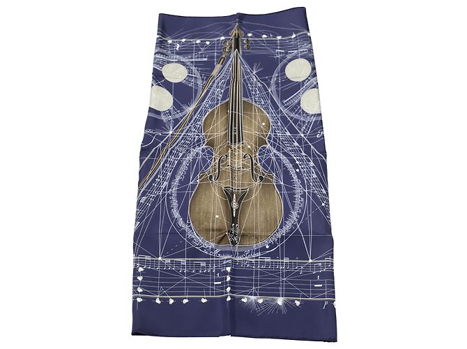 Hermès Sciarpa Hermes La Musique Des Spheres in seta blu Blu navy - vista 3
