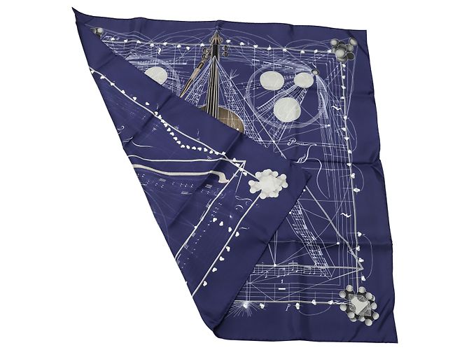 Hermès Sciarpa Hermes La Musique Des Spheres in seta blu Blu navy - vista 4