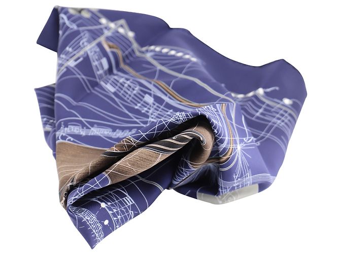Hermès Sciarpa Hermes La Musique Des Spheres in seta blu Blu navy - vista 5