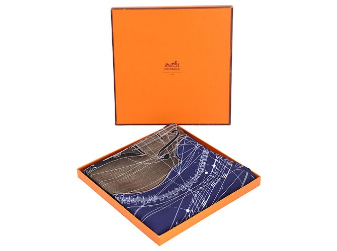 Hermès Sciarpa Hermes La Musique Des Spheres in seta blu Blu navy - vista 6