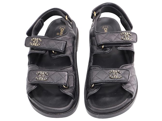 Timeless Sandali Chanel Trapuntati Dad con charm C foderato in pelle nera Nero - vista 2