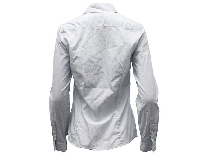 Camisa de rayas finas con bordado de margaritas de Max Mara en algodón azul - vista 2