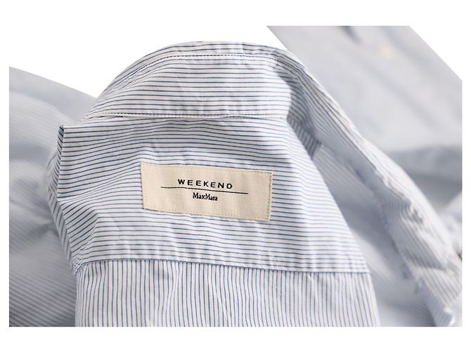 Camisa de rayas finas con bordado de margaritas de Max Mara en algodón azul - vista 4