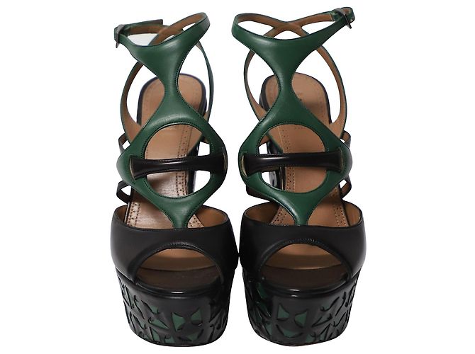 Alaïa Zeppe Alaia a intreccio a canestro tagliate al laser in pelle verde - vista 2
