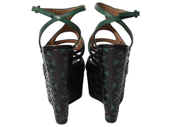 Alaïa Zeppe Alaia a intreccio a canestro tagliate al laser in pelle verde - vista 4