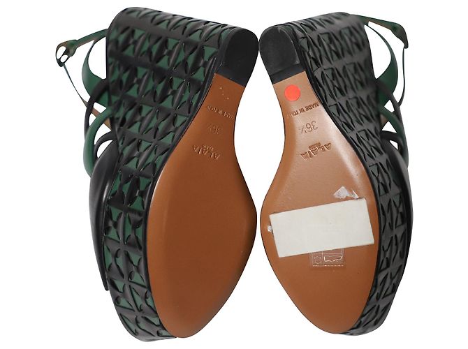 Alaïa Zeppe Alaia a intreccio a canestro tagliate al laser in pelle verde - vista 5