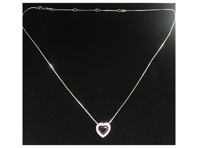 Autre Marque Collana Recarlo con Pendente Cuore di Ametista e Diamanti Oro Bianco - vista 2