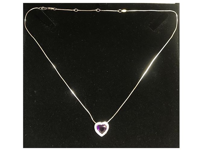 Autre Marque Collana Recarlo con Pendente Cuore di Ametista e Diamanti Oro Bianco - vista 3