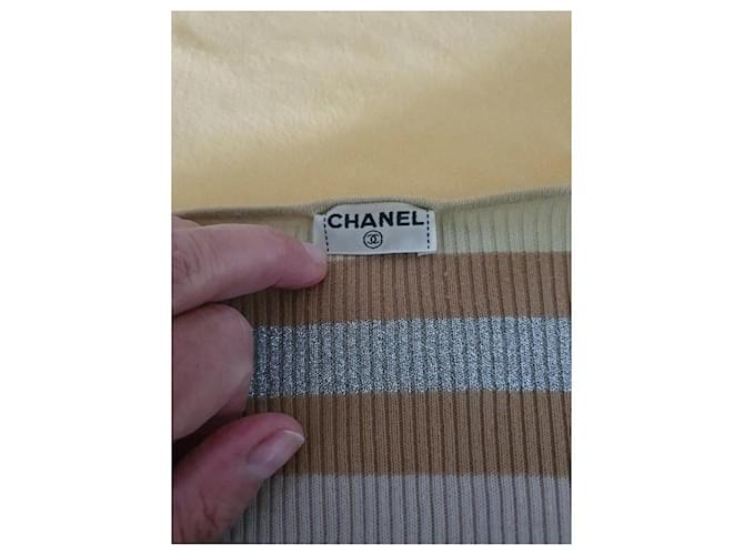 Chanel Striped Camelia Flower Oberteil / Pullover Schwarz Mehrfarben Beige - Ansicht 5
