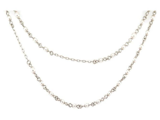 COLLANA CHANEL NUOVA PERLE SAUTOIR E CATENA METALLICA ARGENTO NUOVA COLLANA - vista 2