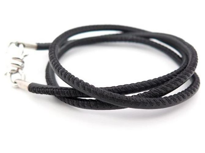 BRACCIALE NUOVO DODO POMELLATO NODO DBB9100 in argento 925 & PELLE NERA 14 cm argento Nero - vista 2