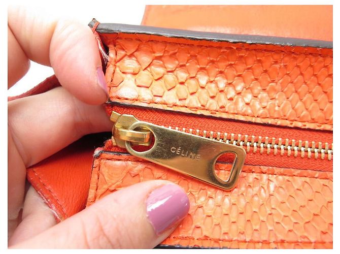 Céline BOLSA CELINE TRAPEZE MM EM PYTHON COURO E CAMURÇA LARANJA BOLSA BANDOULIERE - vista 14