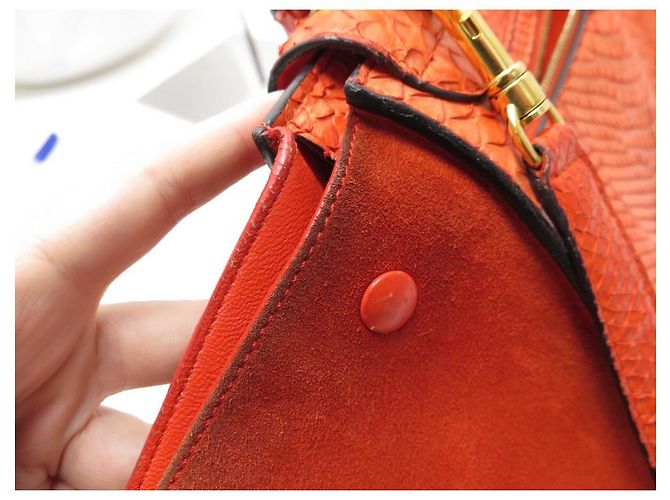 Céline BOLSA CELINE TRAPEZE MM EM PYTHON COURO E CAMURÇA LARANJA BOLSA BANDOULIERE - vista 24