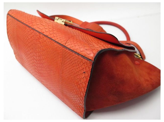 Céline BOLSA CELINE TRAPEZE MM EM PYTHON COURO E CAMURÇA LARANJA BOLSA BANDOULIERE - vista 4
