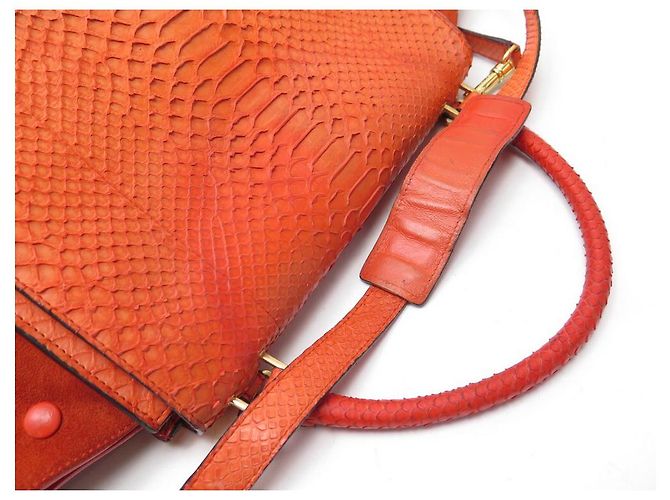Céline BOLSA CELINE TRAPEZE MM EM PYTHON COURO E CAMURÇA LARANJA BOLSA BANDOULIERE - vista 6