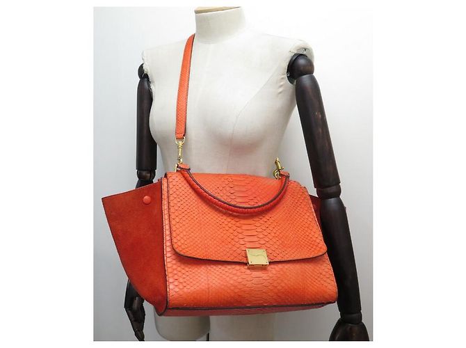 Céline BOLSA CELINE TRAPEZE MM EM PYTHON COURO E CAMURÇA LARANJA BOLSA BANDOULIERE - vista 7