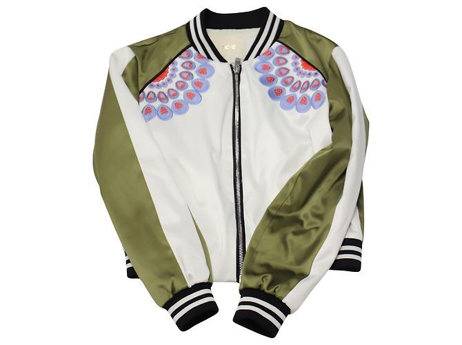 Maje Peacock Embroidered Bomber Jacket in White Polyester - view 3