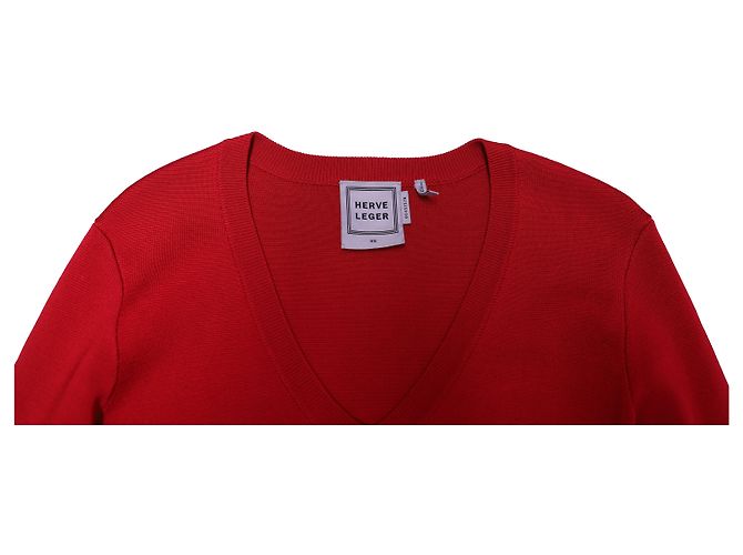 Herve Leger V-neck Sweater in Red Rayon - view 6