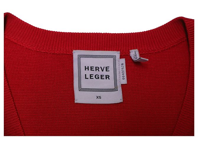 Herve Leger V-neck Sweater in Red Rayon - view 7