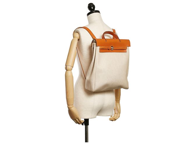 Hermès Zaino Hermes in tela bianca Herbag Bianco Arancione - vista 14