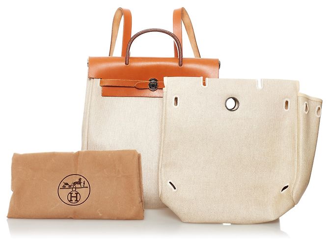 Hermès Zaino Hermes in tela bianca Herbag Bianco Arancione - vista 15